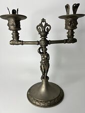 HTF Possibly French Antique Metal Ornate Candle Holder Female Figure Half Cloth picture