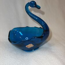 Vintage 1960s Viking Glass Blue Swan Bluenique Candy Dish  picture