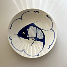 Vintage Chinese Blue and White Deep Plate Bowl Carp Koi Fish 9
