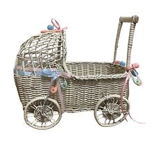 Vintage Wicker Rattan Baby Doll Mini Carriage Buggy Pram Shower Decor picture