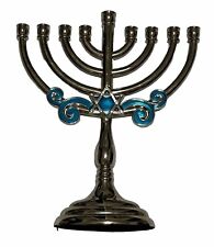 Hanukkah Jewish Menorah Silver & Blue 8 mm Size Candles 8-1/4”Tall picture
