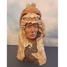 Beautiful Native American Bust Sculpture Indian Chief Wood Texture Like Design picture