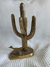 Vintage Brass Saguaro Cactus And Roadrunner Statue 10.5” tall collectible picture