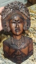 Vintage Bali Klungkung Wood Carved Female Warrior Goddess Wall Bust 9.5