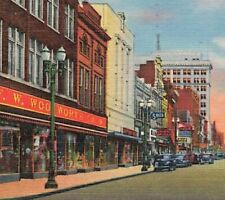 c1940s Main Street Cars Woolworth Signs Linen Evansville IN P364 picture