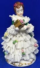 Germany Dresden Lace Porcelain Girl book w/ Gold Cover Figurine RARE version picture