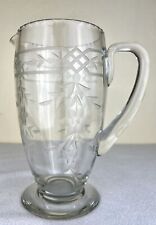 Vintage Etched Floral Design Heavy Glass Beverage Martini Pitcher 8 1/8” Elegant picture