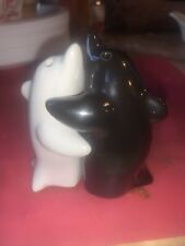 Dolphins Hugging Salt & Pepper Shakers. Black & White Ceramic picture