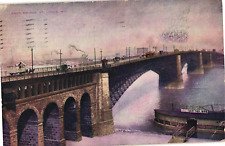 Eads Bridge Ships Horses Wagons St. Louis MO Divided Postcard c1913 picture