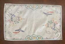Antique Hand-Embroidered Table Runner/Centerpiece/Chest Cover with Birds picture