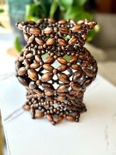 Wood Bead Flower Vase Art Cover Vintage 70s or 60s Mid Century Boho - no insert picture