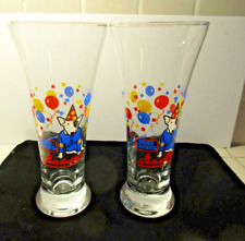 2 Vtg 1987 Spuds MacKenzie Bud Light Original Party Animal Beer Glasses 7 1/4
