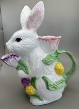 Vintage Porcelain Spring Easter Bunny Pitcher 10 inches picture