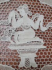 VTG MADEIRA NEEDLE LACE LINEN FIGURAL NUDE  BANQUET TABLECLOTH 113