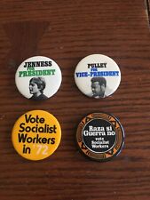1972 SOCIALIST PARTY PINS JENNESS FOR PRESIDENT & PULLEY FOR VICE-PRESIDENT 4-pc picture