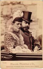 ROYAL Vintage Cabinet Card - KING GEORGE V & QUEEN MARY IN A CAR PARADE DRESS picture
