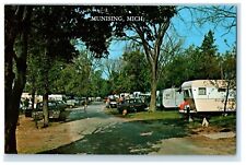 c1950's Michigan Street Park Scene Trailer And Camp Cars Munising MI Postcard picture