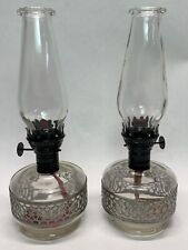 Vintage Pair of 8” Oil Lamps Clear Glass w/Metal Accent picture