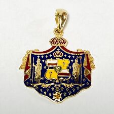 14K Yellow Gold Color Enamel Hawaii Coat of Arms 22mm Pendant 5.0g picture