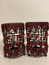 Pair of Vintage Lucite Red Beaded Candle Holders picture