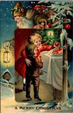 Postcard c. 1908 Embossed Brown Suit Santa Claus Germany Children Christmas picture