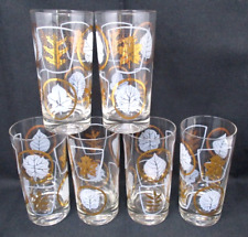 Vintage High Ball Tumbler Barware Drinking Glasses White and Gold Leaf 12oz MCM picture