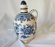 Vintage Ulmer Keramik Decanter Jug w/Hand-painted Blue & White Flowers Germany picture