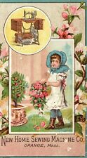 1880s-90s New Home Sewing Machine Co. Orange Co. Girl Holding Basket of Flowers picture