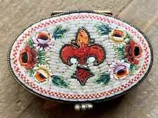 RARE Vintage Fleur De Lis Micro Mosaic Flower Floral Trinket Pill Box 2
