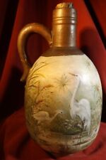 Exceptional Japanese Meiji Pottery Hand Painted sake bottle w/Painted Cranes picture