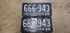 1968 Virginia License Plates Matched Pair DMV 666-943 picture