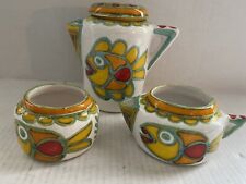 Desimone Hand Painted Italian Pottery Coffee Tea Pot Sugar Creamer Fish MCM picture