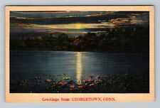 Georgetown CT-Connecticut, Scenic Moonlit Greetings, c1943 Vintage Postcard picture
