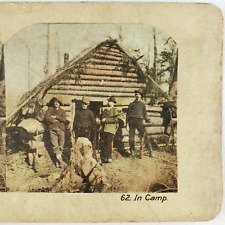 Hunting Camp Cabin Hunters Stereoview c1905 Men Rifles Antique Guns Card C957 picture
