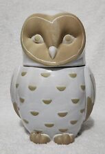 Cracker Barrel Owl Stoneware White Tan Cookie Jar 9