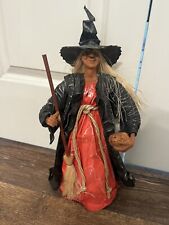 Vintage Scary Paper Mache Witch W/Broomstick Halloween Decor Philippines Rare picture