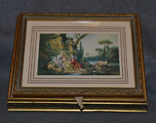 Vintage Gold Color Wood Box w/Mirror/Glass Bottom/& postcard by Francois Boucher picture