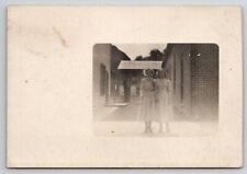 RPPC Two Edwardian Young Ladies Pose For Photo On Sidewalk c1908 Postcard K23 picture