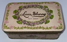 VTG LOUIS SHERRY NY PINK LITHOGRAPH VIOLET HINGED TIN CANDY BOX ADVERTISING 1lb picture