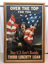 WWI POSTER OVER THE TOP FOR YOU BUY U.S. GOV'T BONDS SIDNEY RIESENBERG Framed picture