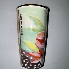 2014 Starbucks Ceramic Floral Flower Coffee / Tea Mug 10oz Tumbler With Lid picture