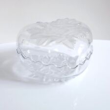 1980s Mikasa Studio Nova Frosted Roses Glass Heart Scalloped Trinket Candy Dish picture