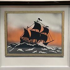 Vintage Sailing Ship Reverse Paint Silhouette Framed Art Wall Decor picture