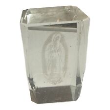 Glass Paperweight Mother Mary Inside Religious Collectible Solid Triangle Shape picture