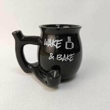 Pipe Mug Coffee Cup Pipe Bowl Ceramic 10oz Mug Wake and Bake Black picture