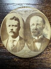 Teddy Roosevelt - Charles E Fairbanks 1904 Rare Fancy Background Pinback picture