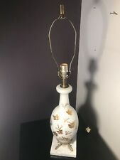 Vintage adorable footed White Glass Lamp/Light Gold Pattern Accents.  Marble picture
