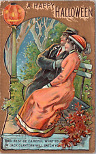 1913 Halloween Postcard - Jack O'Lantern on Lamp post - Winsch Back picture