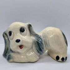 Vitage Ceramic Dog Statue Grey White Bud Base Pencil Holder Smooth Glossy picture