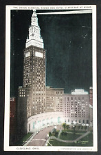 Union Terminal Tower & Hotel Cleveland at Night Ohio OH Tichnor Postcard c1930s picture
